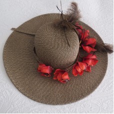 SCALA COLLEZIONE WIDE BRIM HAT WITH FLOWERS AND FATHERS  eb-13446483